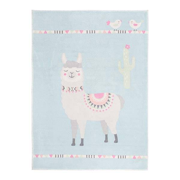 weicher Kinderteppich mit Lama in blau